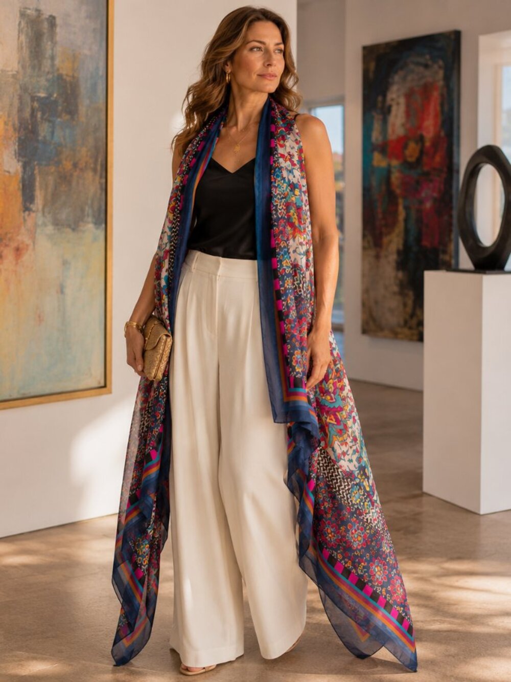 100% Silk Floral Paisley Wrap Shawl Scarf | Oversized Statement Wrap | 97" x 43" - Picture 2 of 15